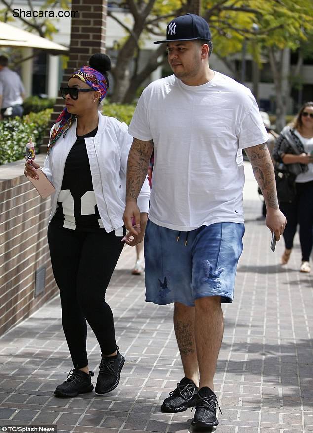 Newly Engaged Blac Chyna & Rob Kardashian Step Out In Matching Yeezys