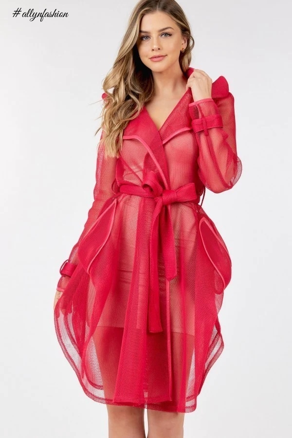 Fuchsia Side Tacking Waist Tie Mesh Coat