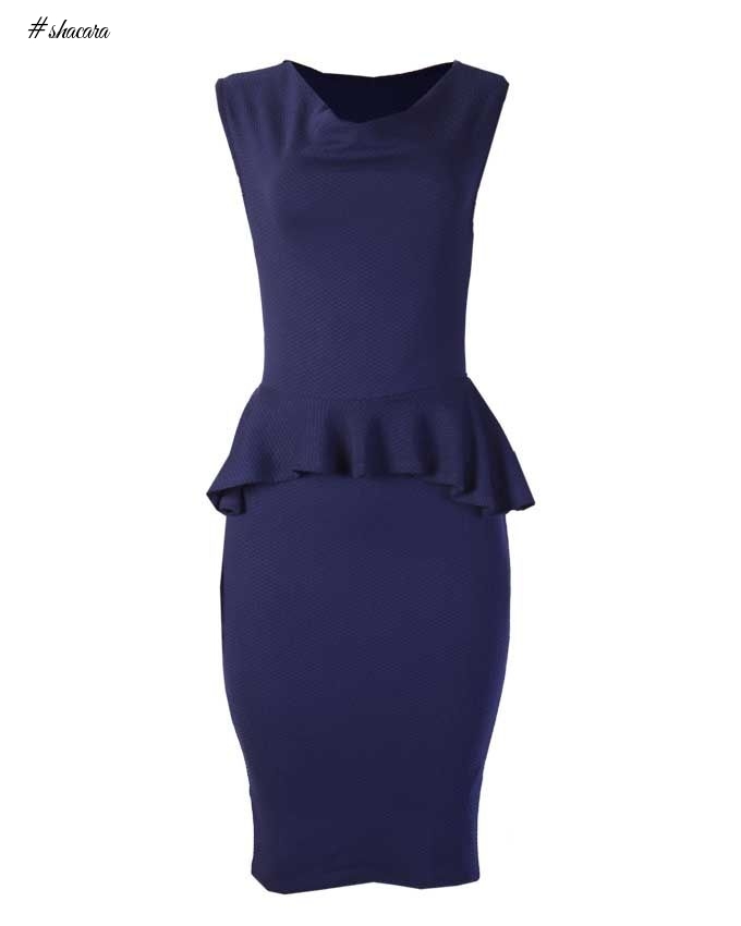 canill Cowl Neck Fitted Peplum Dress - Blue