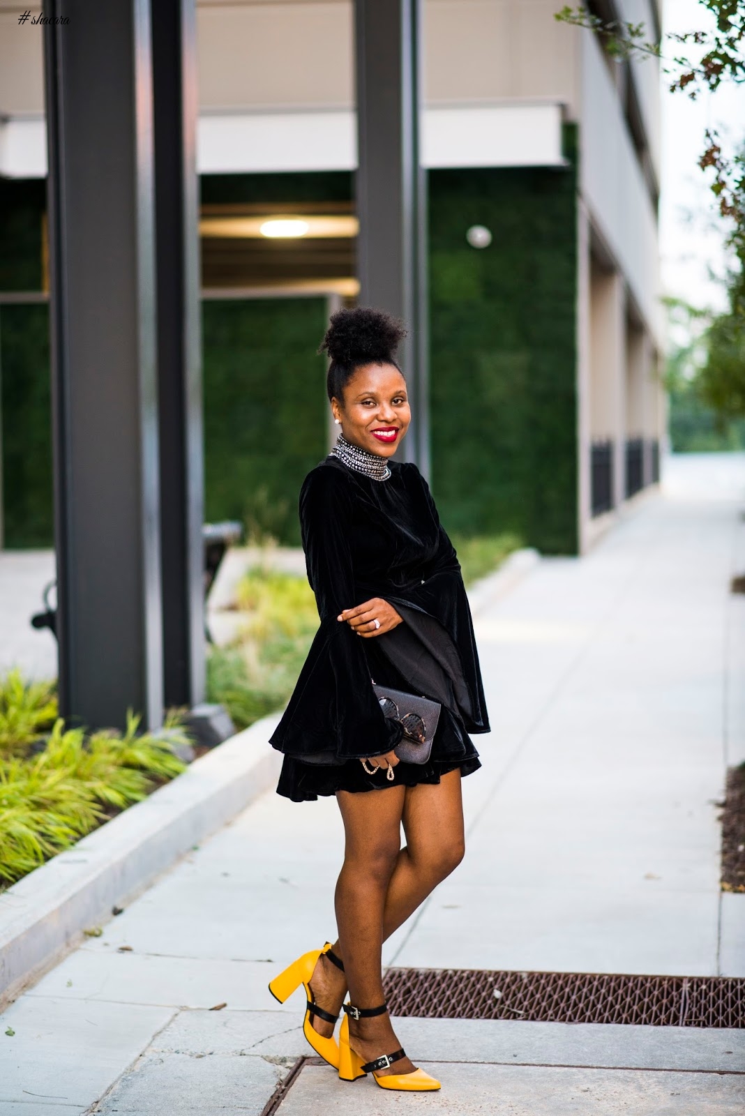 Street Style Look Of The Day! Fashion Blogger Titilola (titispassion) In Velvet LBD