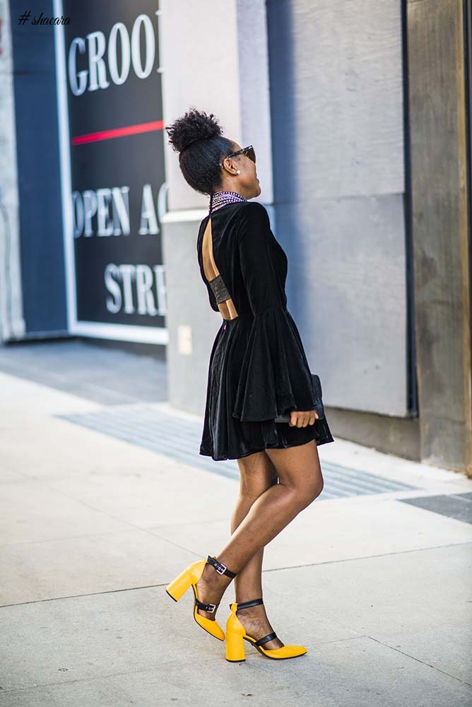 Street Style Look Of The Day! Fashion Blogger Titilola (titispassion) In Velvet LBD