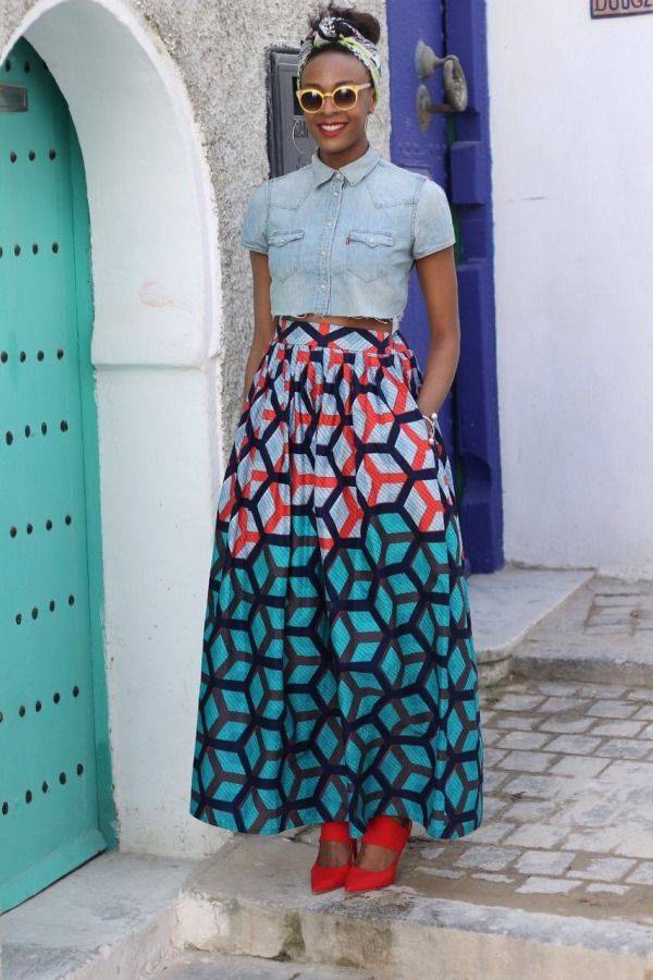 HOW TO ROCK ANKARA SKIRT AND DENIM SHIRT