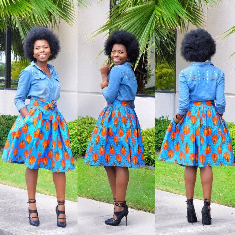 HOW TO ROCK ANKARA SKIRT AND DENIM SHIRT