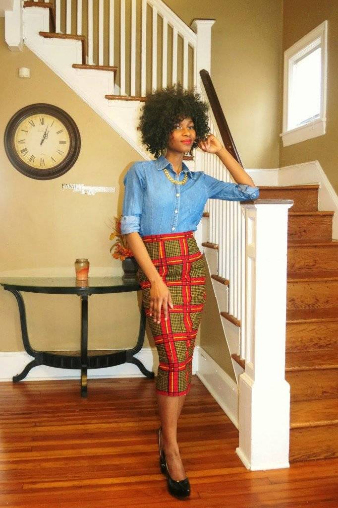 HOW TO ROCK ANKARA SKIRT AND DENIM SHIRT