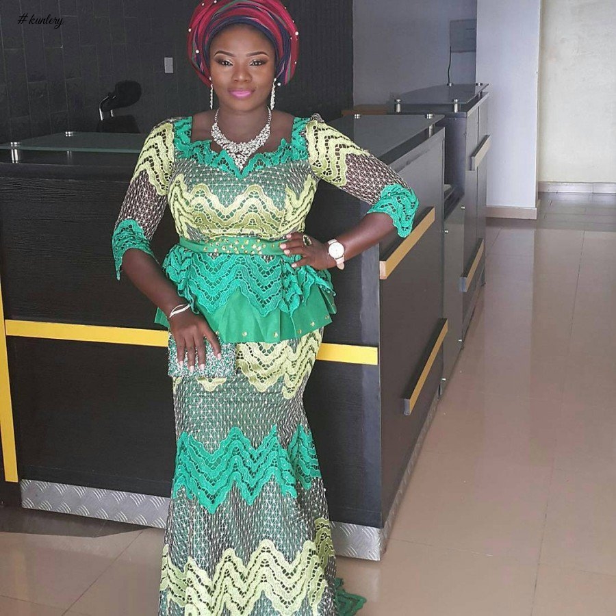 LATEST GREEN ASO EBI STYLES FOR THAT OWAMBE