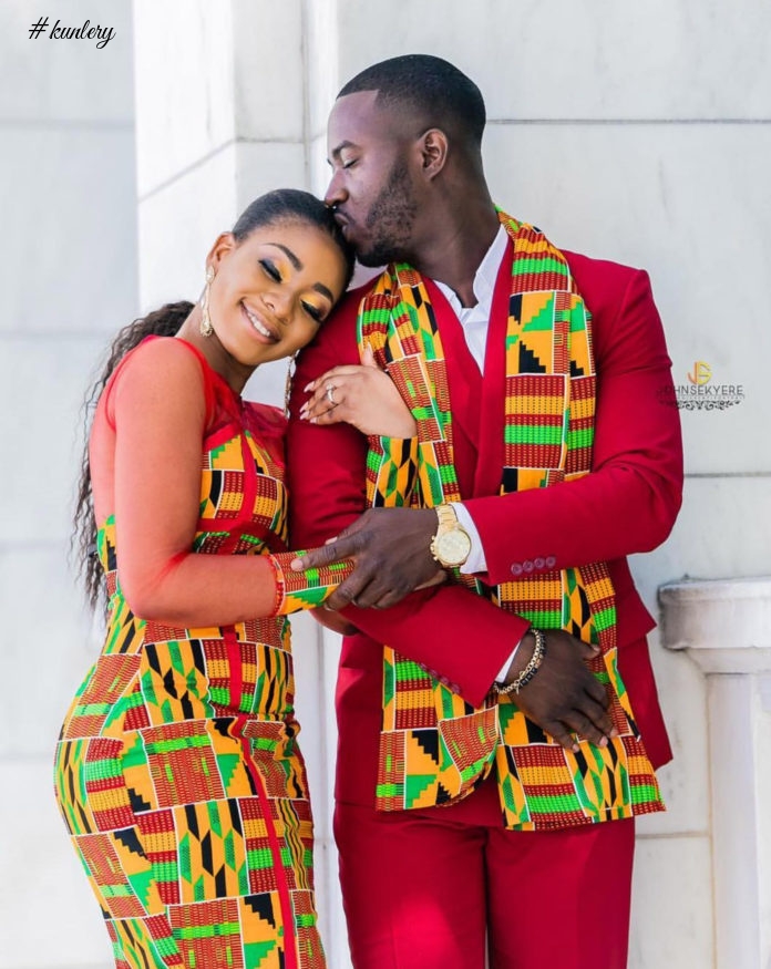 US Based Gh Designer Bernan Doll Goes Viral In Beautful Kente Couple Outfits For Pre Wedding Shoots