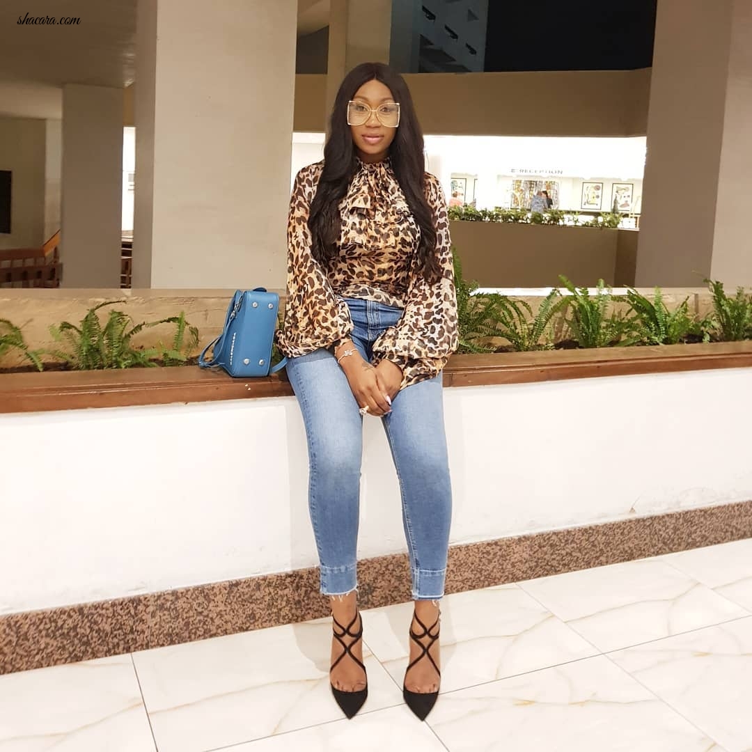 Ebube Nwagbo Channels Casual Chic In Leopard Print & Denim Combo