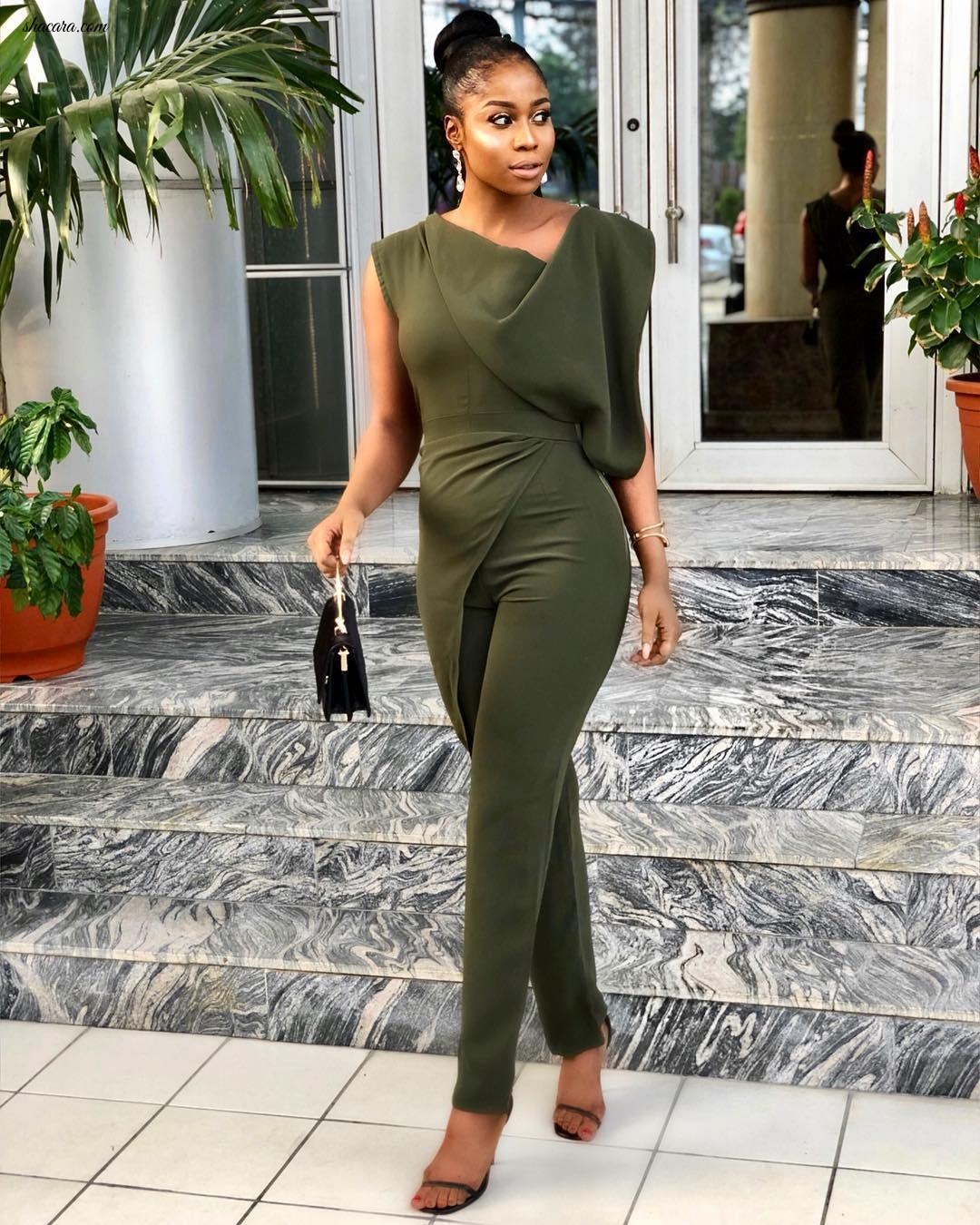 Lilian Afegbai Rocks A Ballerina Bun While Looking Impossibly Chic In Army Green