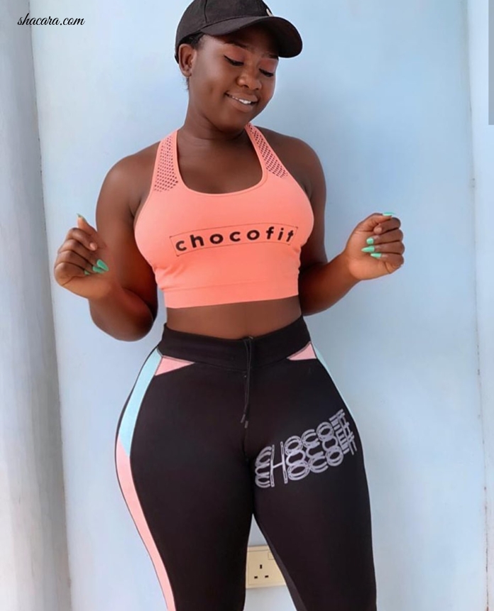 PICS: The Voluptuous Lady Afia Serves Curves In Images For New Ghanaian Sportswear Brand Chocofit GH