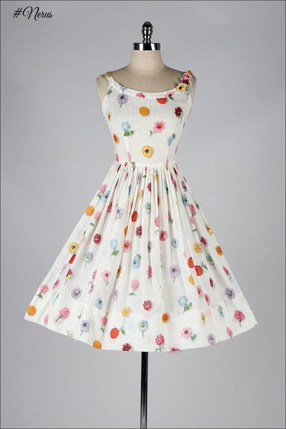 Vintage 50s dress with floral cotton dress xs