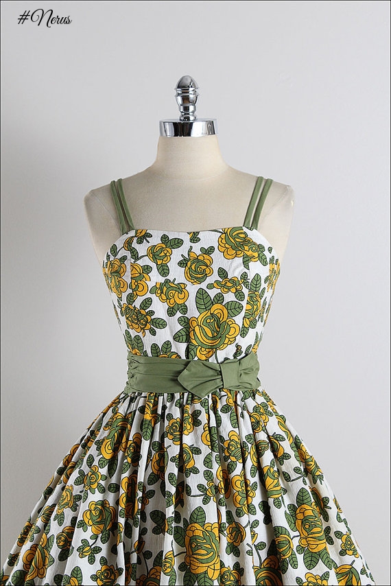 Vintage 50s dress with floral cotton dress xs