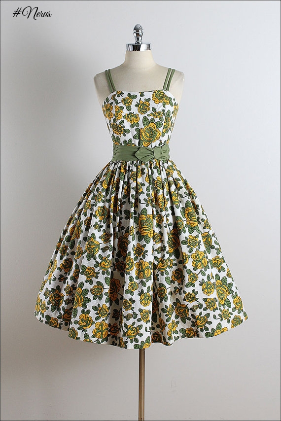 Vintage 50s dress with floral cotton dress xs